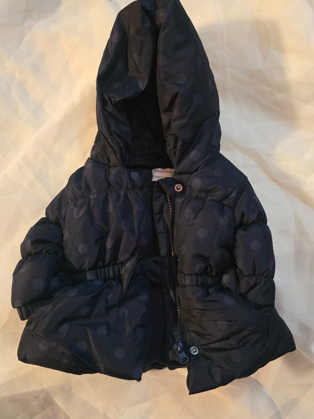 Babaluno Baby Girl 3-6M Dark Navy Polka Dot Bow Hooded Puffer Coat
